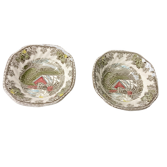 Johnson Bros Friendly Village Covered Bridge 6" Soup Cereal Bowls Set 2 England - Picture 1 of 4